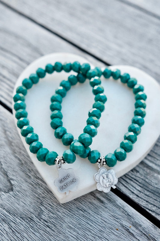 St. Patrick Stretch Bracelet-Sea Glass Green Multi Sided Beads