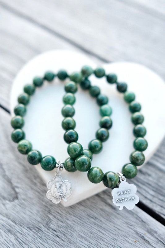 St. Patrick Stretch Bracelet-Dark Green 8 mm beads
