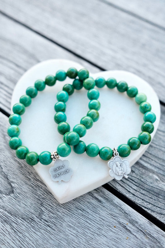 St. Patrick Stretch Bracelet-Turquoise Green 8 mm beads