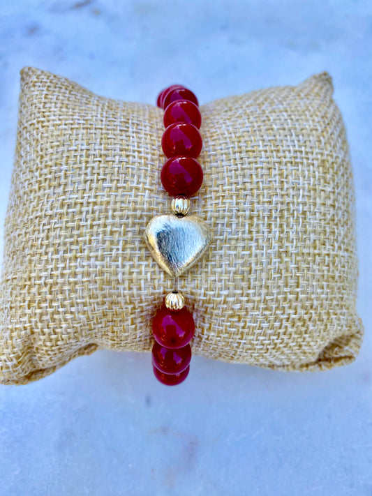 German gold small heart stretch bracelets - red beads