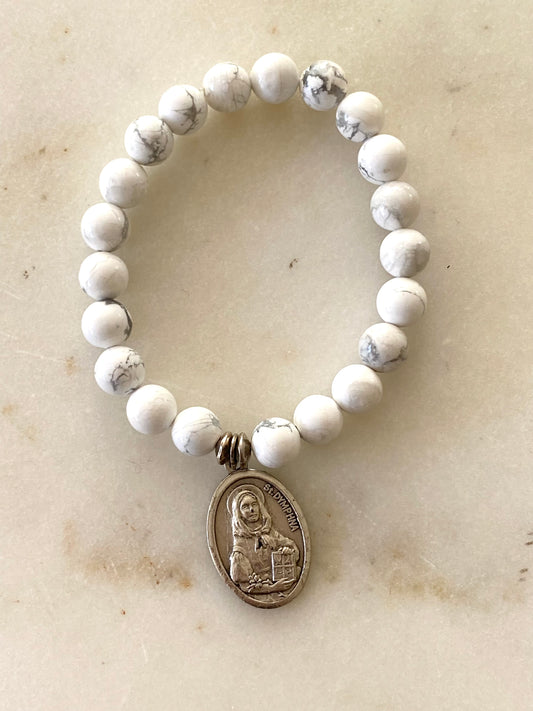 St. Dymphna Stretch Bracelet - White Beads