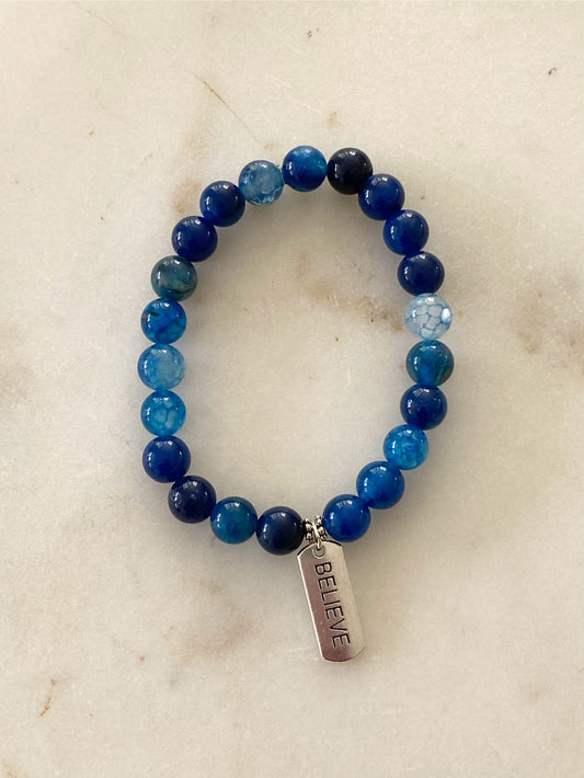 Believe Stretch Bracelet - Multi Colored Blue Beads