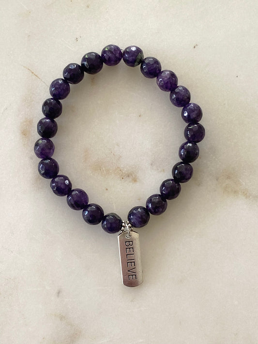 Believe Stretch Bracelet Purple Beads