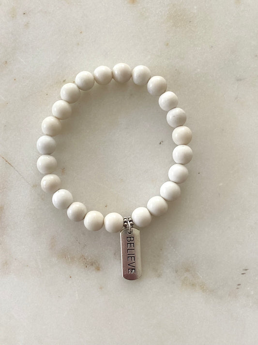 Believe Stretch Bracelet - White Beads