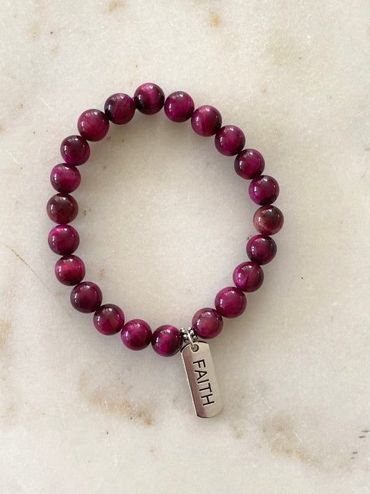 Faith Stretch Bracelet - Magenta Beads