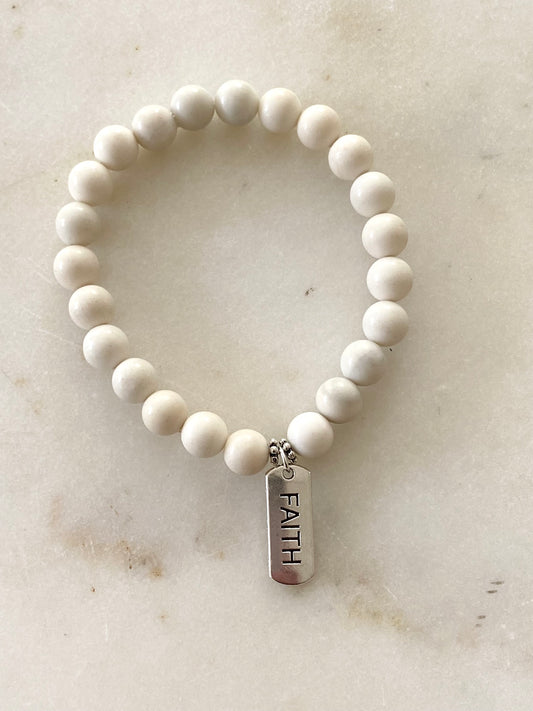 Faith Stretch Bracelet - White Beads