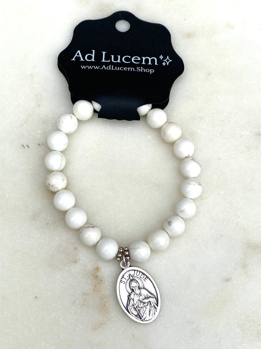 St. Jude Stretch Bracelet White Beads